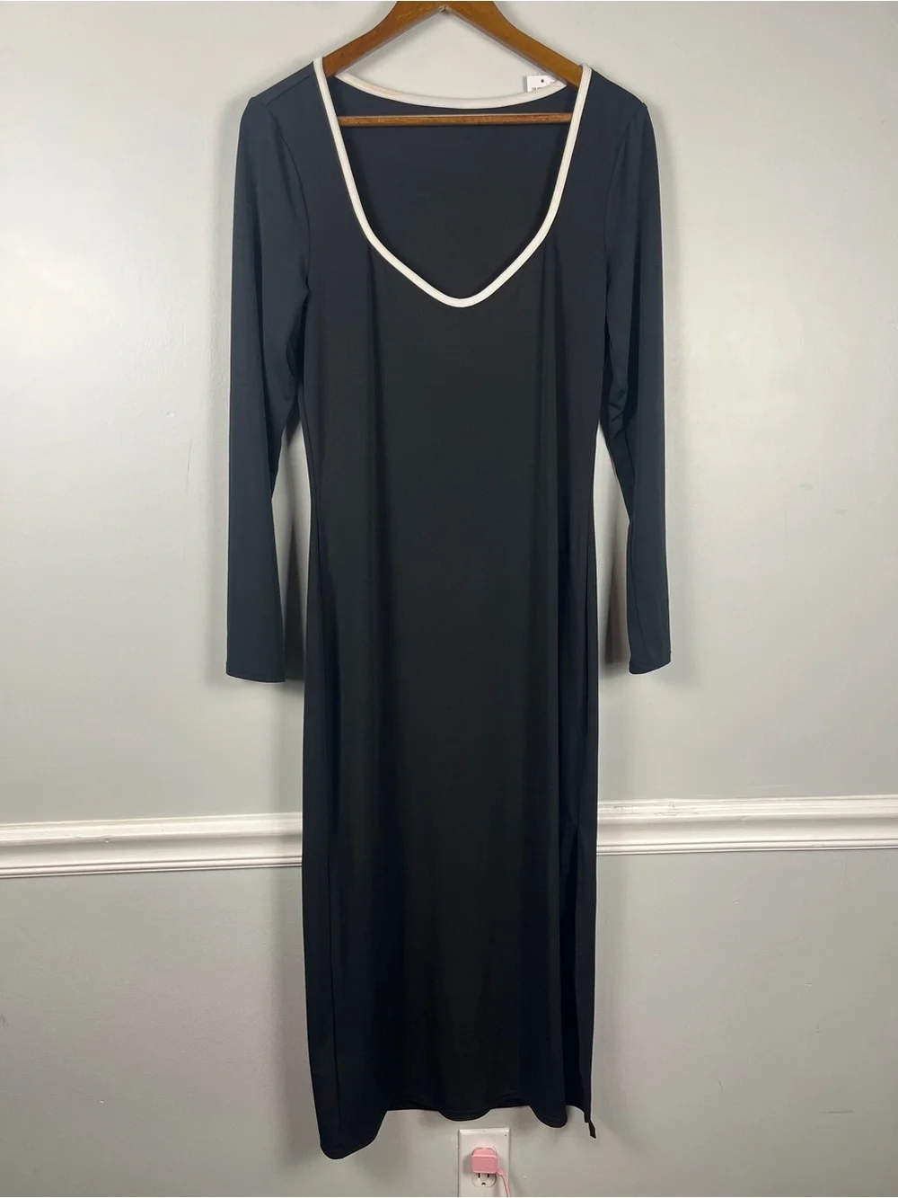 New Abercrombie & Fitch Black long sleeve maxi dress white contrasting Large